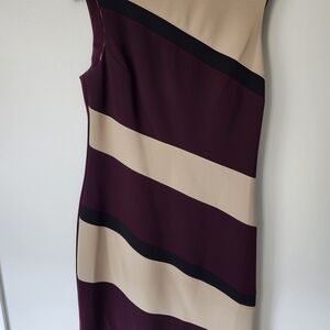 Connected Apparel One Shoulder Dress - Burgundy and Beige